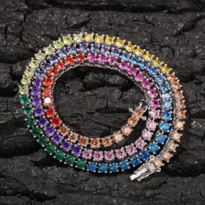 Colored Zircon Tennis Chain Hip Hop Trend Row Necklace