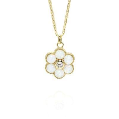 18K Yellow Gold Plated Pendant with Lab Opal Round Shape Gem Opal Zircon Center Stone Necklace