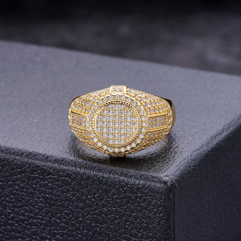 Wholesale New 925 Silver Hip Hop Iced out Gold Plated Mens Diamond Ring Jewelry
