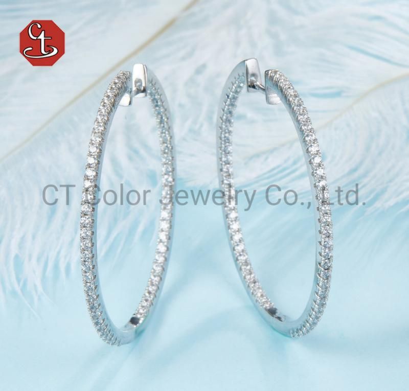 Wholesale Woman Fashion Jewelry with Crystal Natural Round Pearl Silver Earring Silver Jewelry