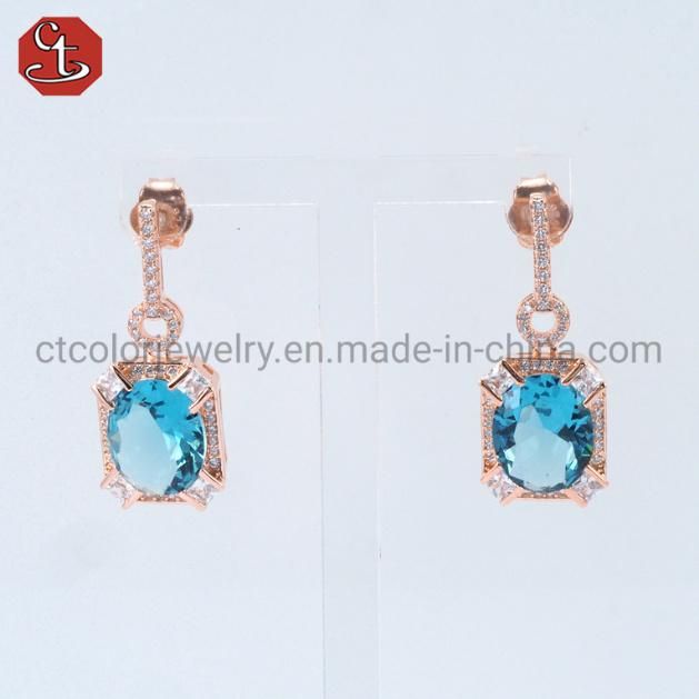 High Quality Women 925 Silver and Brass Fashion Gem Jewelry Earring