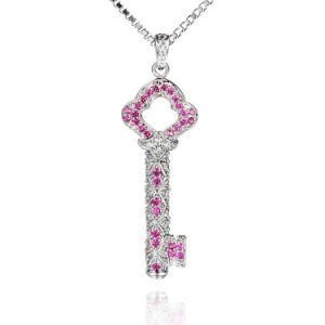 Fashion Sterling Silver Jewellery Ruby Stone Key Pendant