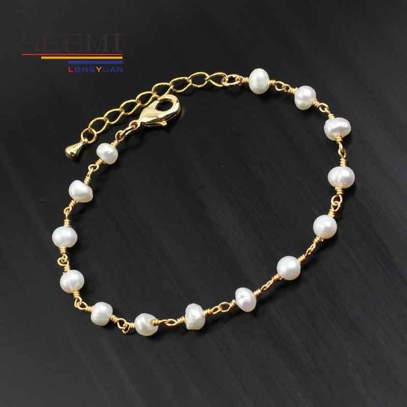 Initial Gold Plated Beaded Chain Women String Freshwater Pearl Bracelets
