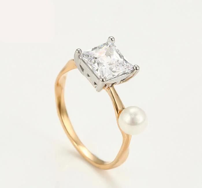 Jewelry Elegant and Charming Temperament Big Diamond Pearl Multi-Color Couple Wedding Ring