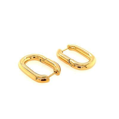 U Shape Link Gold Jewelry 18K Women Oval Hoop Earrings