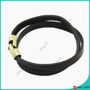 Black Leather Anti-Brass Stainless Steel Clasp Bracelet (LB)