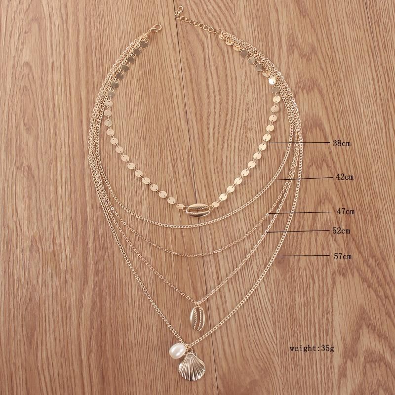 European and American Sequins Shell Pearl Scallop Combination Bohemian Beach Resort Multi - Layer Necklace