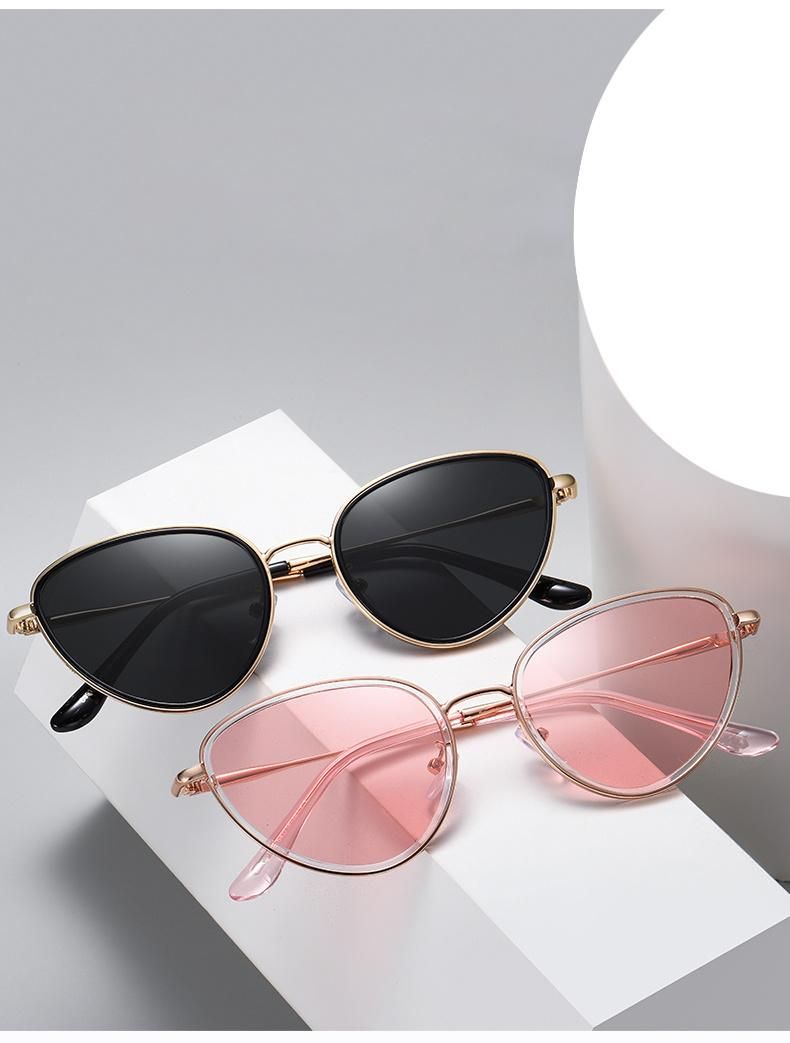 Stylish Cat Eye Metal Frame Golden Color Single Bridge Pilot Sunglasses