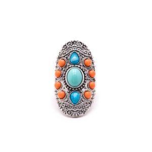 Women Fashion Jewelry Silver Plated Boho Multicolor Stone Statement Rings