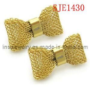 Gold Plated Stainless Steel Bowknot Earrings (SJE1430)