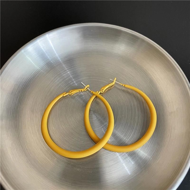 Korean Metal Spray Enamel Oil Paint Hoop Earrings S925 Silver Needle Fluorescent Color Big Earrings