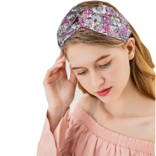 Wide-Brimmed Cross Headband for Ladies with Floral Knitted Sweat-Absorbent Head Band
