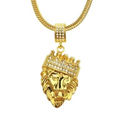 Cool Hiphop Gold Lion Head Charm Pendant Necklace for Men