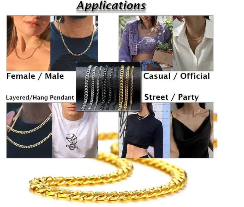 Vnox Cuban Chain Necklace for Men Women, Basic Punk Stainless Steel Curb Link Chain Chokers, Vintage Gold Tone Solid Metal Collar Dropshipping Wholesale