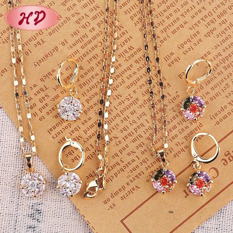 Fashion Wedding Silver Alloy Gold Plated Ring Necklace Earring Jewelry Set with CZ Crystal Pearl