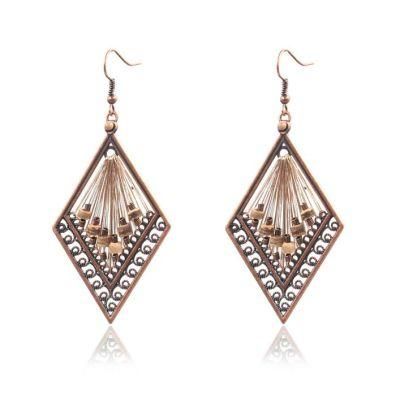 Fashion Hand-Woven Rhombus Wood Bead Earrings