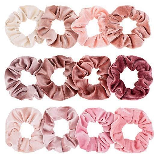 12 PCS Pink Series Hair Scrunchies Velvet Elastic Hair Loop Band Scrunchy Hair Ties Ropes Scrunchies for Women or Girls