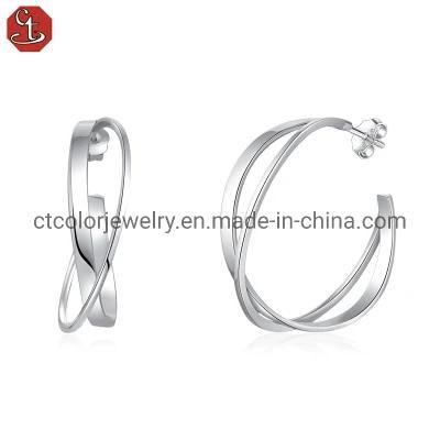 High Quality plain silver big earrings luxury Fashion Jewelry hoop earrings for women