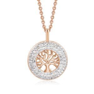 Brass Zirconia Round Shape Pendant Necklace Life Tree Rose Gold Pendant Mother&prime; S Day Necklace