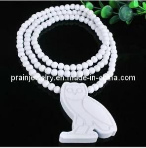 Summer Fashion Fine Jewelry/ Jewellery White Owl Pendant Wooden Beaded Necklaces/ Necklace with Bead Chain Chains (PN-044)