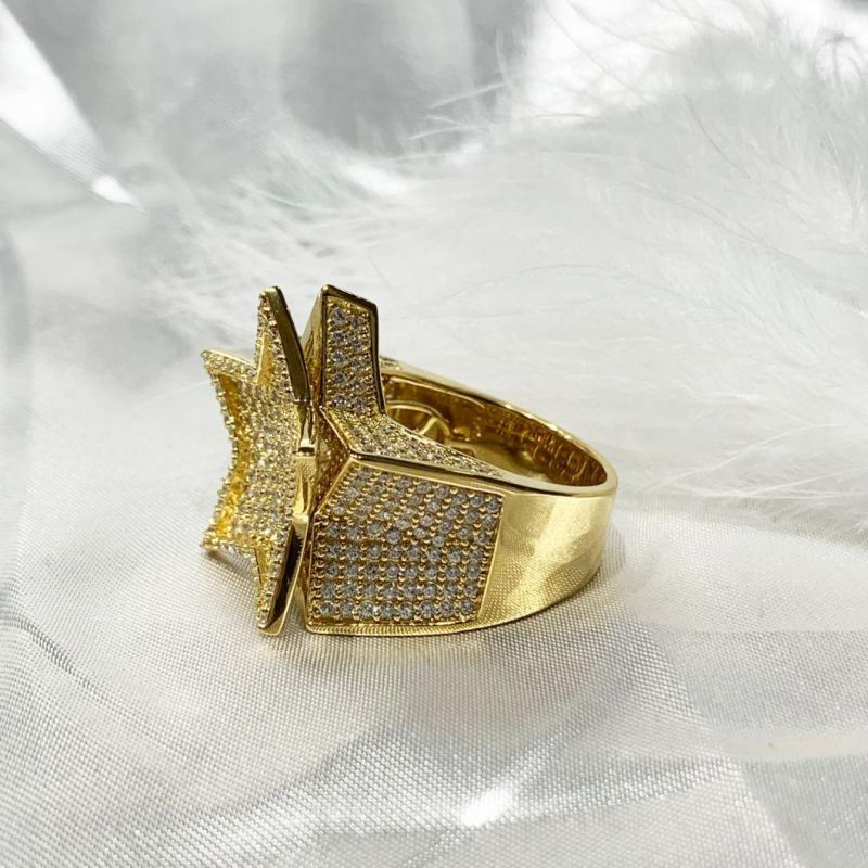 2022 Hip Hop Style K Gold/925 Silver Star Shape Ring