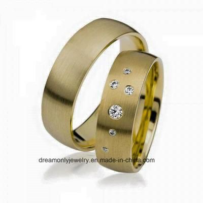 Fashion Jewelry Matt Surface Ring Gypsy Setting Ring Gold Plated Wedding Ring