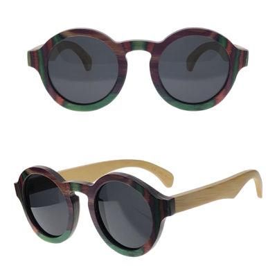 Retro Round Frame Colorful Wooden Sunglasses