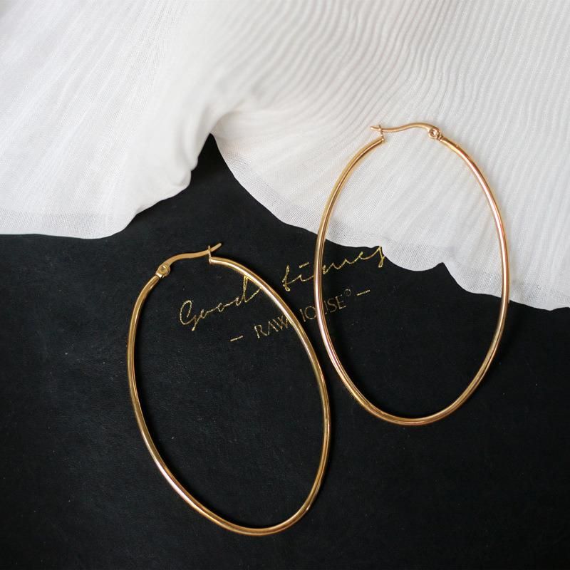 Fashion Jewelry Vintage Oval Big Circle Stainless Steel 18K Gold Hoop Earrings