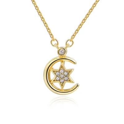 Wholesale 925 Sterling Silver Women Girl Crescent Moon and Star Pendant Necklace