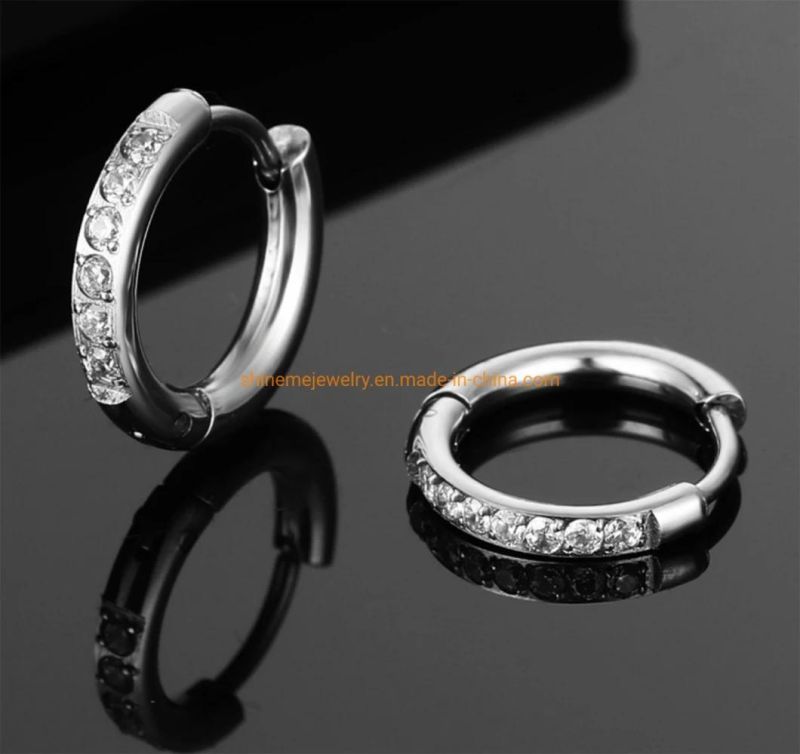 Stainless Steel Coil Earrings Inlaid Zircon Smooth Titanium Steel Earrings Round Wire Stainless Steel Circle Earrings Ssp075