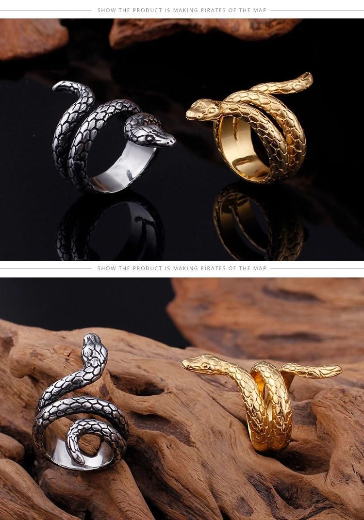 Stainless Steel Mens Ring Snake Style