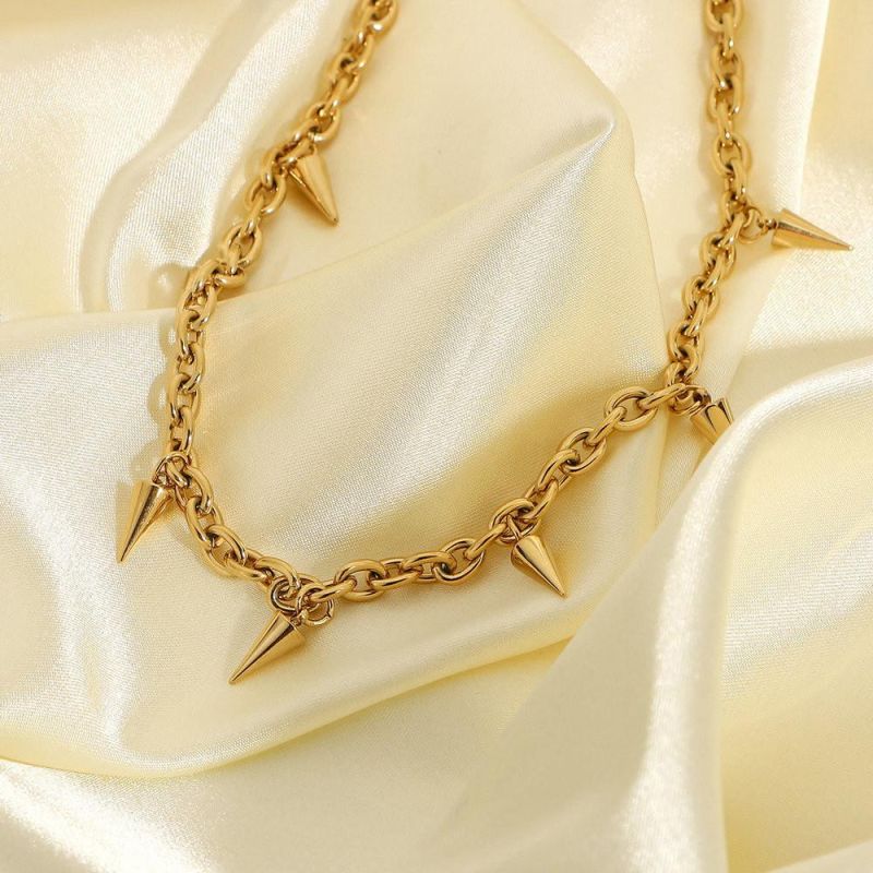 14K Gold Plated Stainless Steel Cone Pendant Necklace with O Chains for Women Fashion Jewelry