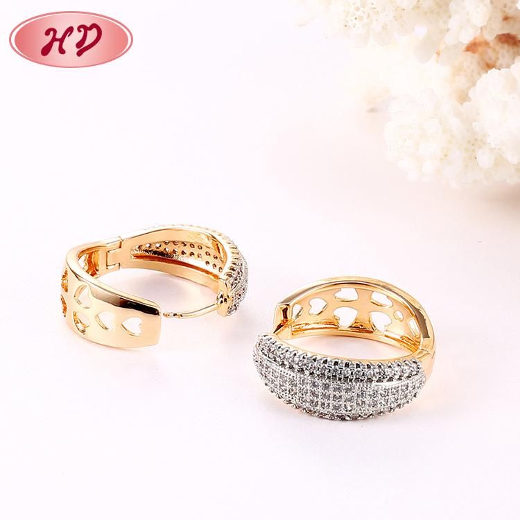Fashion 18K Gold Silver Alloy Jewelry Stud Drop Hoop Huggie CZ Earrings with Crystal for Women