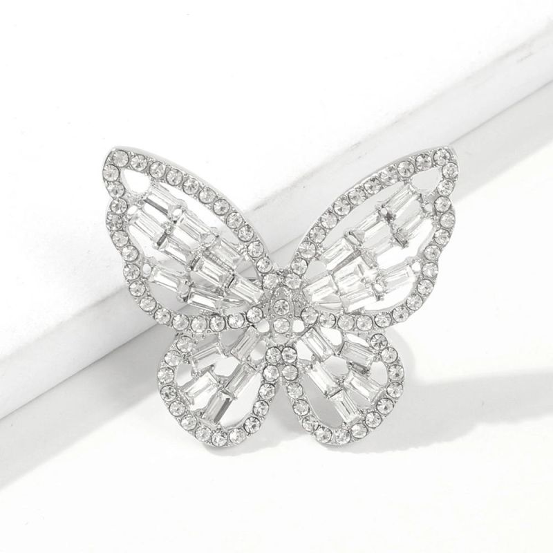 Factory Wholesale Creative Hollow-out Stereo Set Diamond Butterfly Ring Color Diamond Jewelry