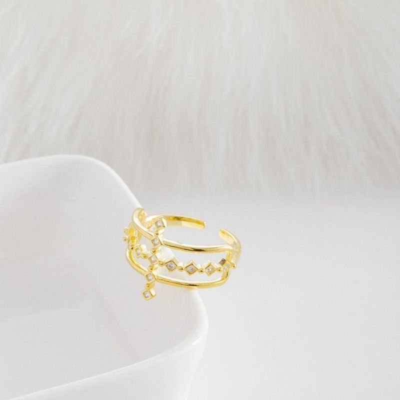 Real 925 Sterling Silver Ring Hollow Diamond Zircon Fashion Exquisite Adjustable Ring Women Girls Jewelry Gift