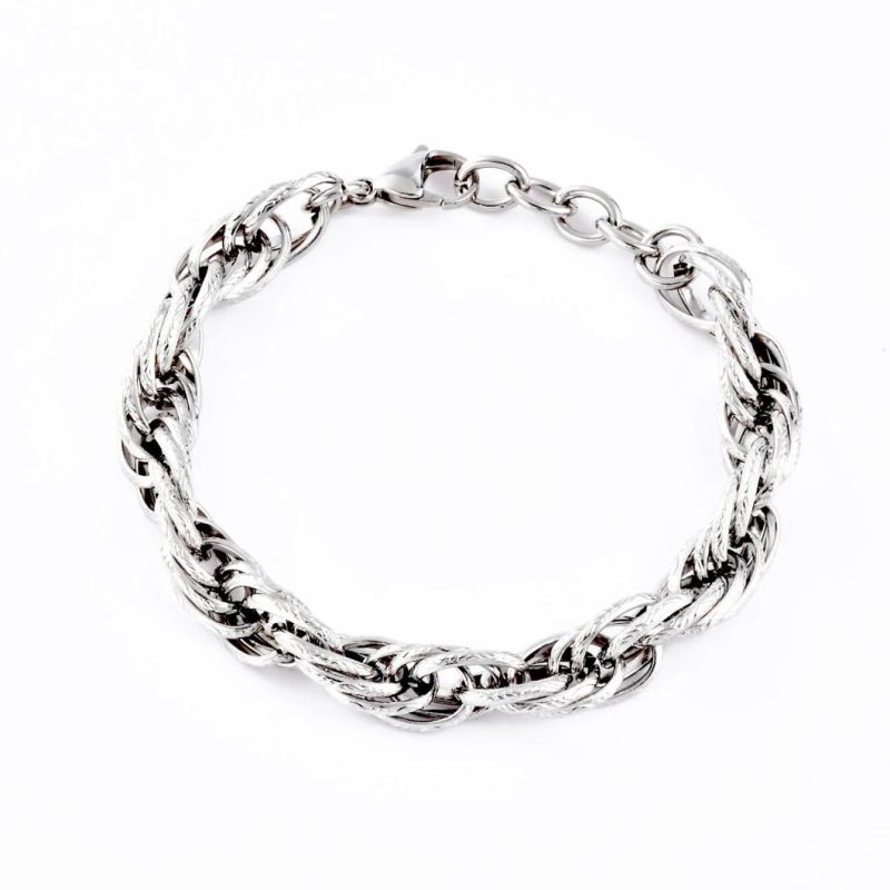 Custom Stainless Steel Sliver Gold Plated Fashion Rope Embossing Jewellery Titanium Steel Link Chain Men Bracelet