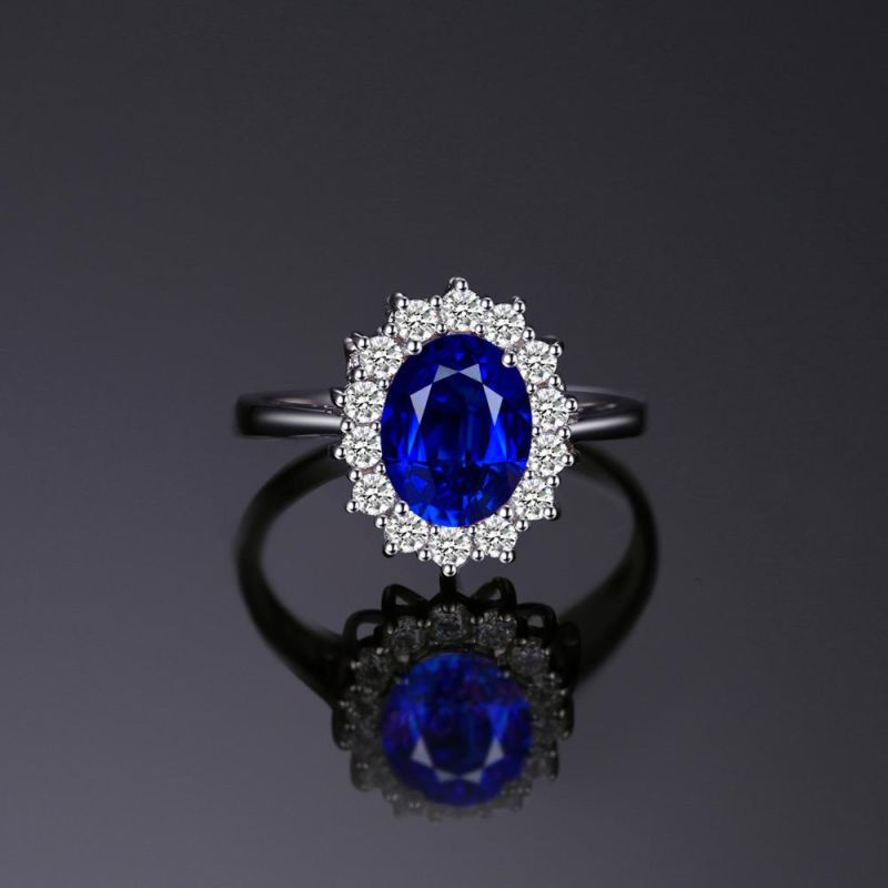 Crystal Silver Plated Blue Diamond Ring