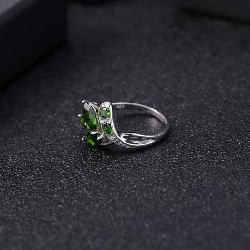 Hot Sale Jewelry Drop-Shipping Service Natural Chrome Diopside Sterling Silver Ring 925 Custom Gemstone Rings for Women