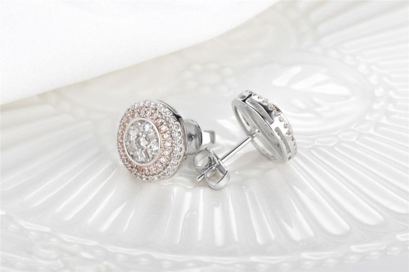 925 Silver Jewelry/Fashion Accessories/CZ Stud Earrings/Two Tone Plating/Rose Gold Plating