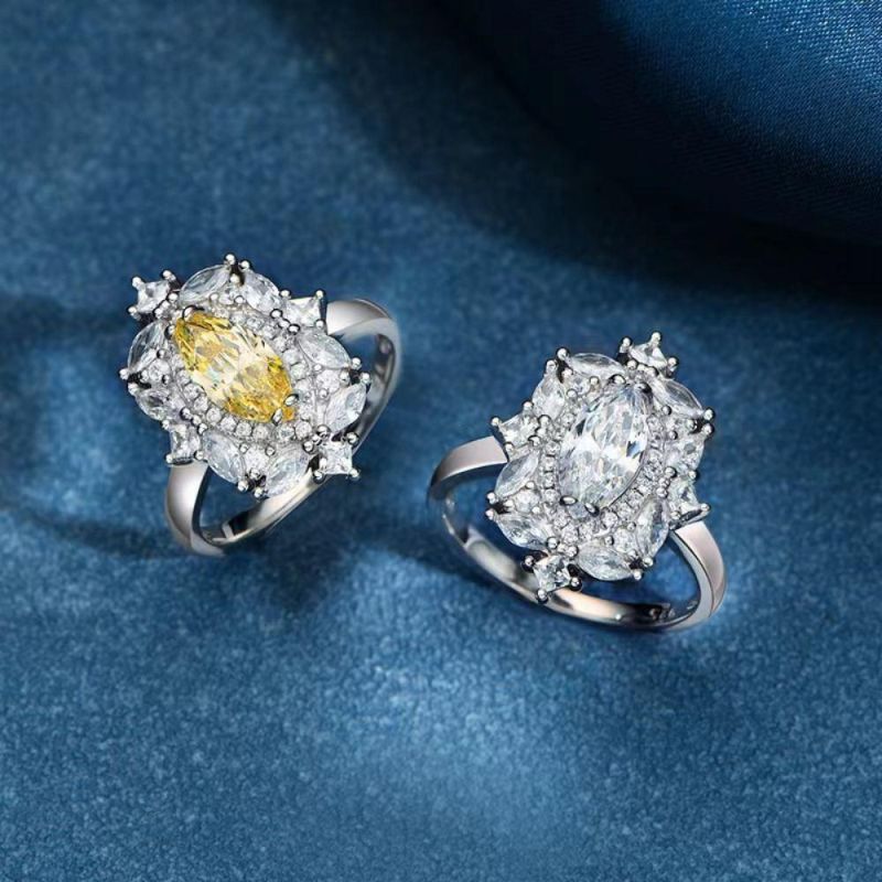2022 Fashion Accessories High Carbon Diamond 5*10 mm Rings Wedding Engagement 925 Sterling Silver Ring