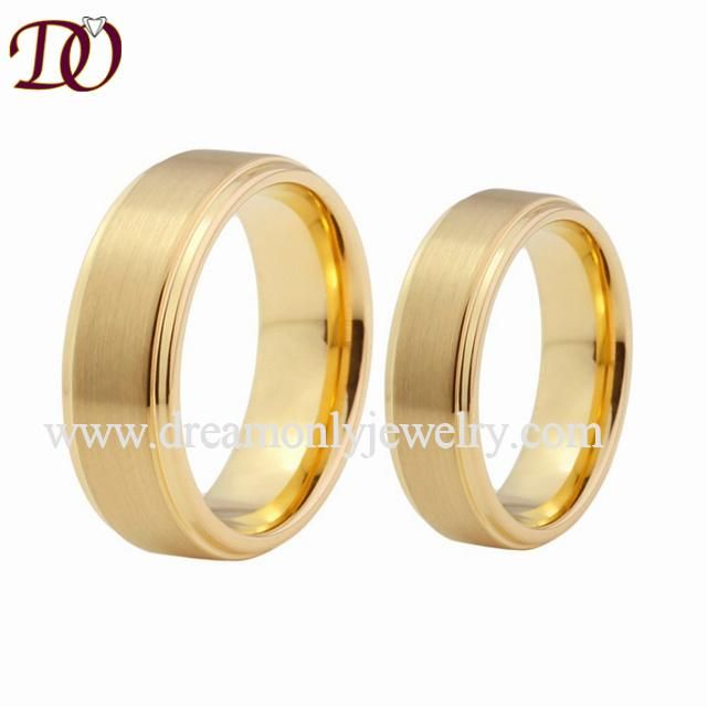 Stepped and Brushed Tungsten Carbide Ring with Gold-Color Tungsten Wedding Ring