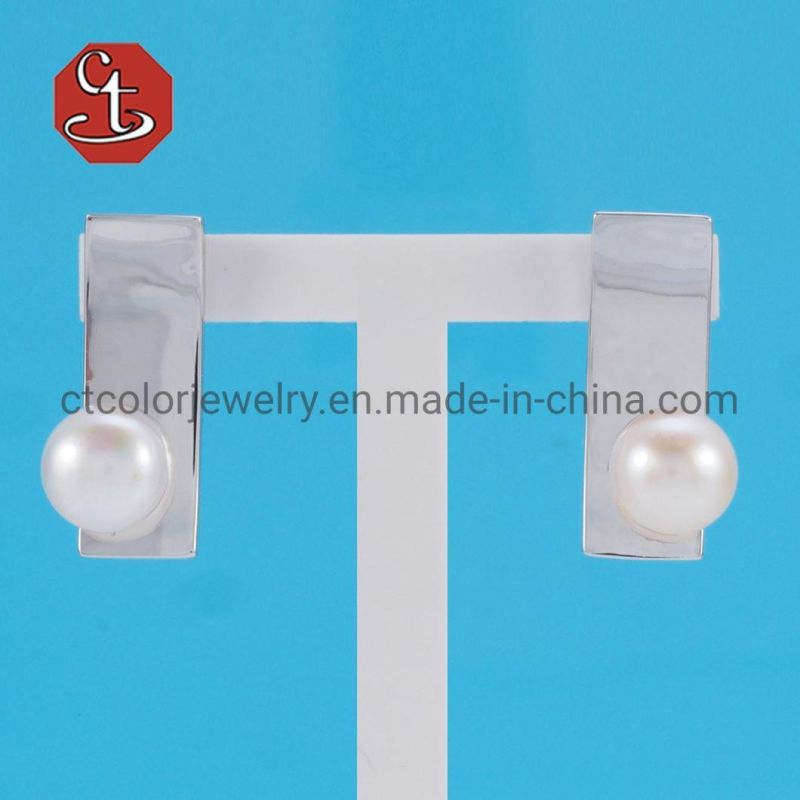 High Quality Oblate Pearls Studs Rose Gold Plated Earrings Jewelry Trendy Metal Copper