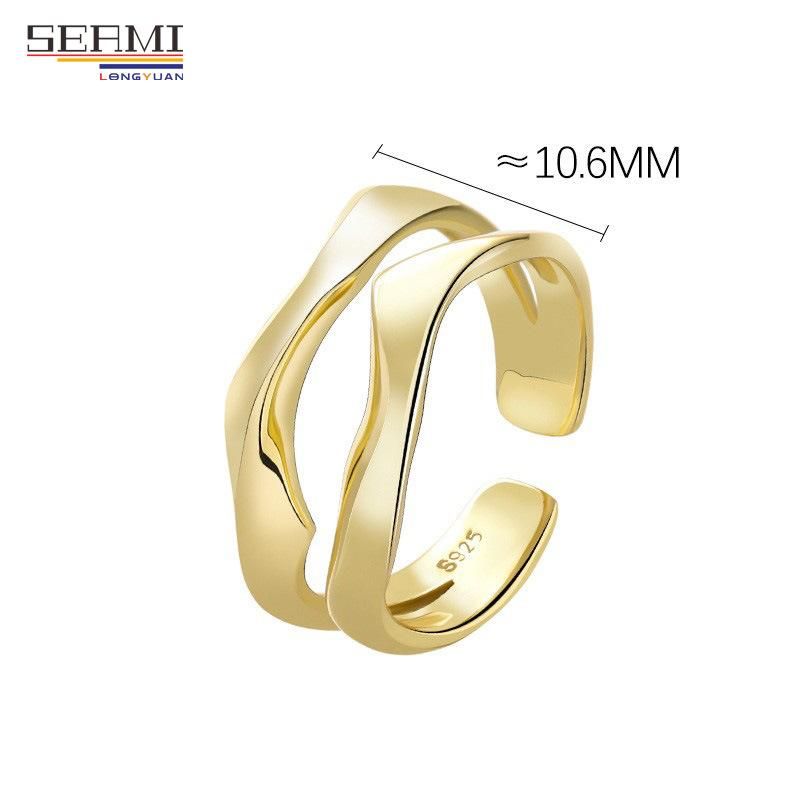 S925 Silver Ring Female Design Irregular Wavy Double Opening Ring