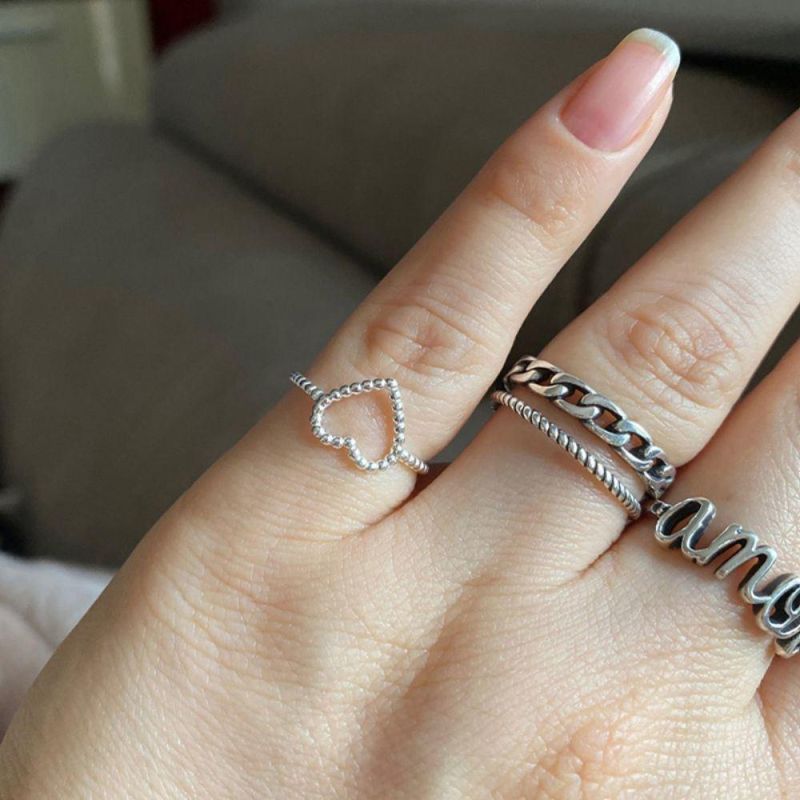 925 Sterling Silver Simple Cute Hollow Heart Finger Ring Size 6 7 8 for Women Silver Jewelry