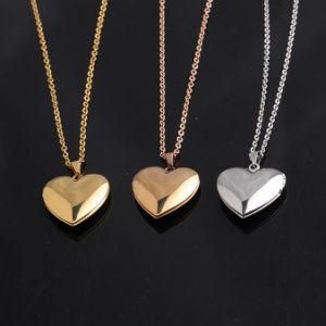 Stainless Steel Glossy Heart Shape Photo Frame Box Pendant Necklace