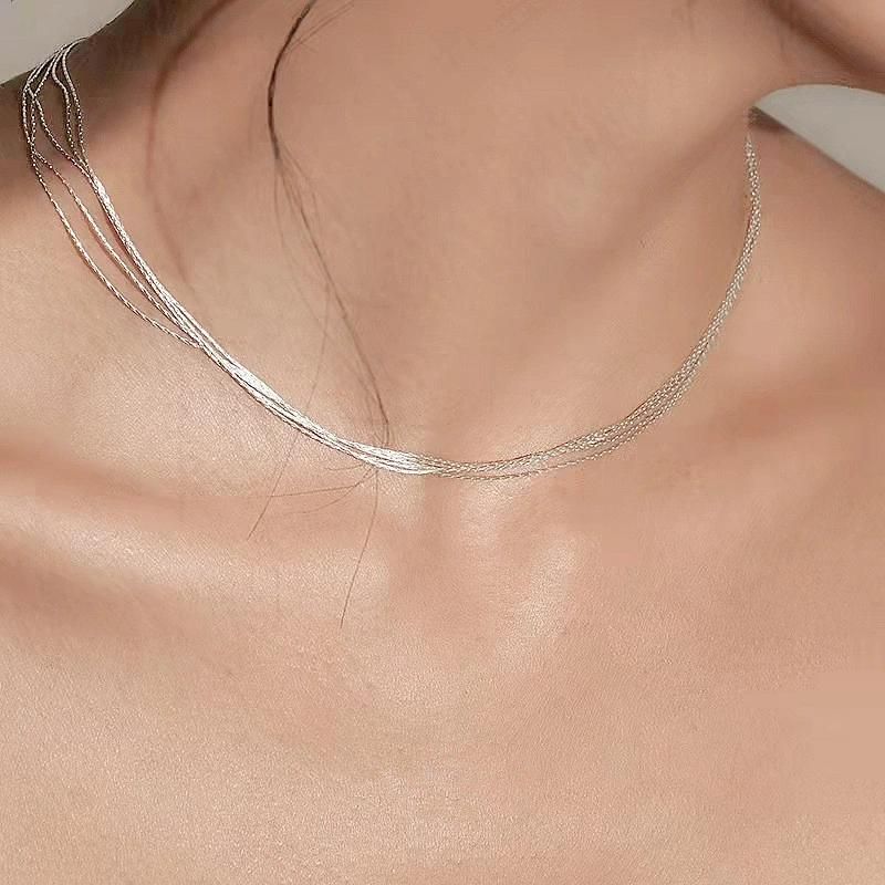 New Design Gold and Sterling Silver Plated 5 Rows Snake Necklace Simple Multiple Rows Choker Fashion Necklace for Women Fancy Accessories Design