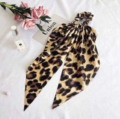 Retro Leopard Ponytail Bow-Tied Silk-Satin Hair Accessories Headbands Scrunchies Hairbands