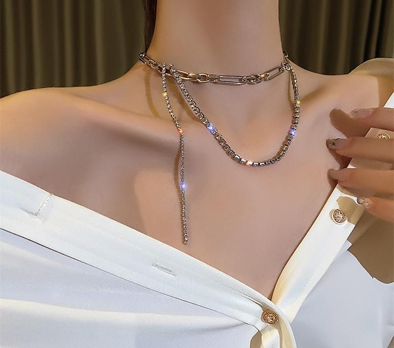2022 Creative Jewelry Zircon Metal Chain Necklace Female Trendy Collarbone Chain S Necklace Choker Fashion Jewelry