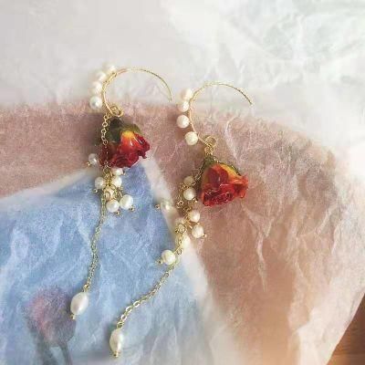 Women&prime;s Rose Pearl Earrings Temperament Gentle Earrings
