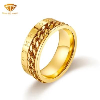 Titanium Steel Viking Text Chain Ring Rotatable Viking Gold-Plated Personality Culture Ring SSR2336g